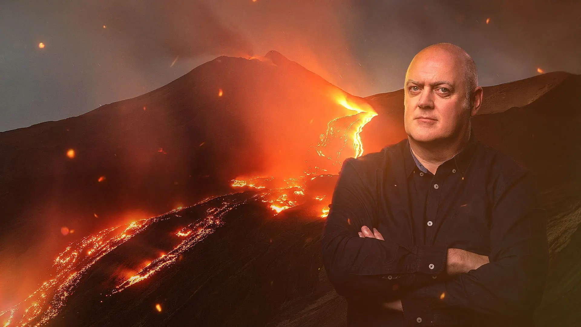 Volcano with Dara Ó Briain backdrop