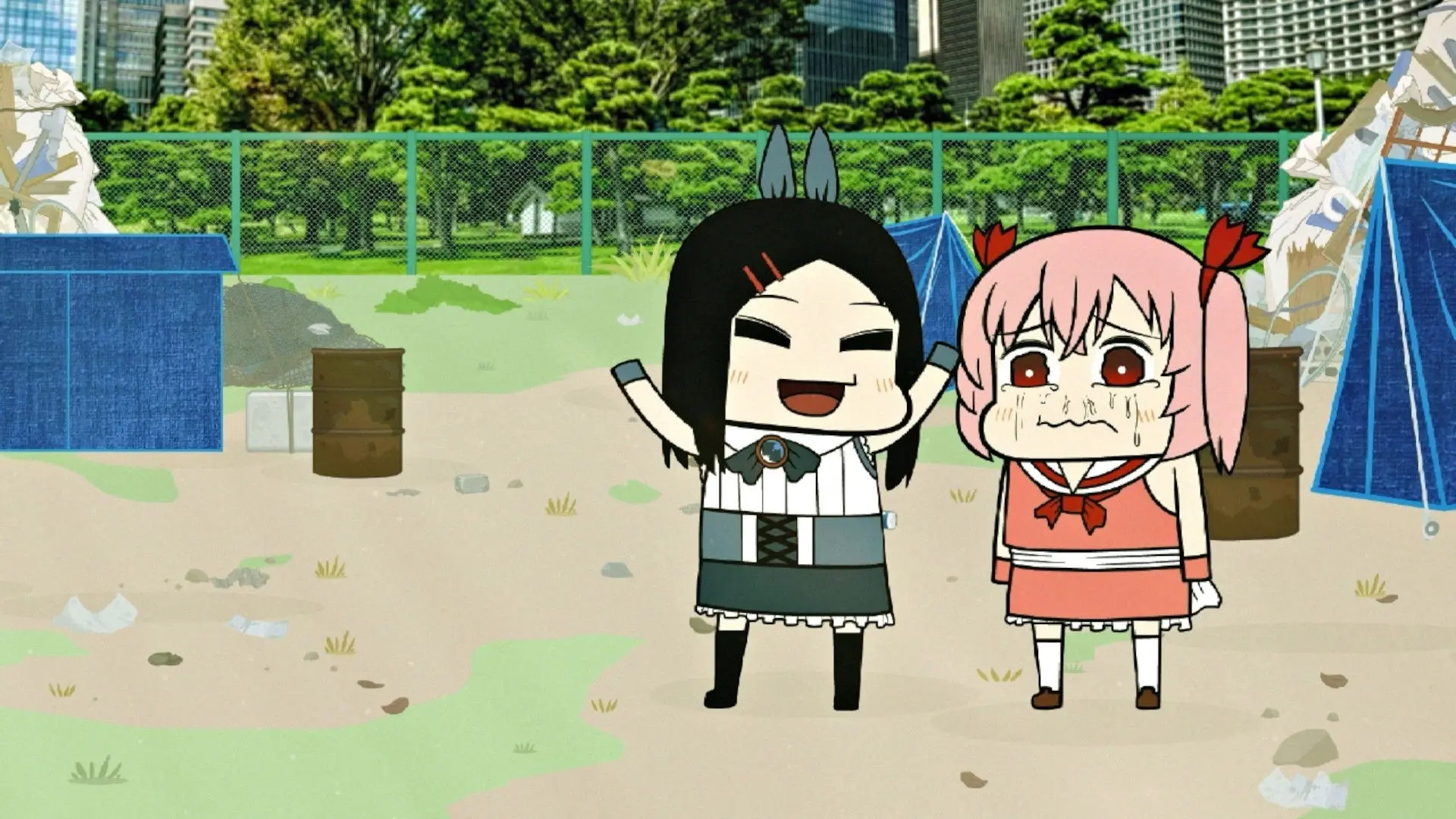 Welcome to Magical Girl Village (illegally occupied) backdrop